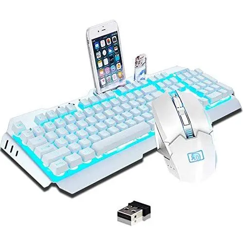 Rechargeable Keyboard and Mouse,Suspended Keycap Mechanical Feel Metal Panel Gaming Keyboard Mouse Combo,3800mAh Large Capacity Lithium Battery,Anti-ghosting (White) Rechargeable Keyboard and Mouse,Suspended Keycap Mechanical Feel Metal Panel Gaming Keyboard Mouse Combo,3800mAh Large Capacity Lithium Battery,Anti-ghosting (White)