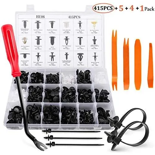 Eleven Guns Bumper Fender Rivet Clips, Plastic Car Retainer Door Trim Panel Fasteners Kits, 18 Most Popular Size Rivets for GM, Toyota, Ford, Honda, Chrysler (415 Pcs with Remover Tool) Eleven Guns Bumper Fender Rivet Clips, Plastic Car Retainer Door Trim Panel Fasteners Kits, 18 Most Popular Size Rivets for GM, Toyota, Ford, Honda, Chrysler (415 Pcs with Remover Tool)