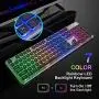 LANGTU Membrane Gaming Keyboard, Colorful LED Backlit Quiet Keyboard for Study, All-Metal Panel USB Wired 25 Keys Anti-ghosting Computer Keyboard 104 Keys - L1 Black/Silver