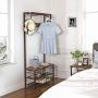 VASAGLE Industrial Coat Rack, 3-in-1 Hall Tree, Entryway Shoe Bench Coat Stand, Storage Shelves Accent Furniture Metal Frame Large Size