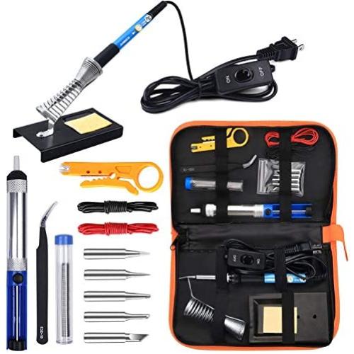 Anbes Soldering Iron Kit Electronics, 60W Adjustable Temperature Welding Tool, 5pcs Soldering Tips, Desoldering Pump, Soldering Iron Stand, Tweezers