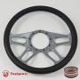 14'' GUN METAL BILLET ALUMINUM 9 HOLE STEERING WHEEL KIT W/HORN BUTTON & ADAPTER FOR 1969-1994