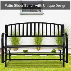 Outdoor Glider Garden Bench, 50'' Patio Double Outdoor Swing Rocking Glider w/Durable Metal Cast Iron Porch Glider Seat & Armrests Steel Frame, Garden Glider for Porch, Garden, Sunroom, Backyard, Deck