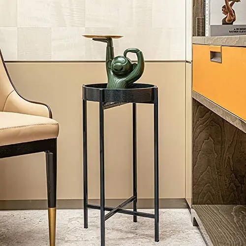 HAWOO Small Round Side Tables, Metal End Table with Removeable Wood Tray, (23.5'' Hx13.25 L), Adjust Accent Snack Table Coffee Table Nightstand for Living Room Bedroom, Navy HAWOO Small Round Side Tables, Metal End Table with Removeable Wood Tray, (23.5'' Hx13.25 L), Adjust Accent Snack Table Coffee Table Nightstand for Living Room Bedroom, Navy