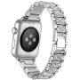 KM for Apple Watch Band 38/40mm 42/ 44mm Women Men with Three Bead Diamond Metal Stainless Steel Strap, Apple Watch Replacement Wristband Strap (Silver, 38mm/40mm)