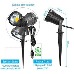 LED Landscape Spotlight Outdoor,IP65 Waterproof Garden Spotlights,5W AC 120V Yard Flood Light,Metal Ground Stake Lawn Lights,3200K LED Spotlight with 1.5M UL-Listed Cord and 3-Plug (2 Packs)