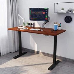 FLEXISPOT Electric Height Adjustable Standing Desk, Sit Stand Desk Heavy Duty Steel Stand Up Desk Frame w/Automatic Smart Keypad (42x24 Black Frame+Mahogany Top)