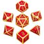 Bememo Polyhedral Metal Dices Set Zinc Alloy with Enamel Solid Metal for DND Game, Tabletop RPG, Dungeons and Dragons, Math Teaching, 7 Pieces Dice Set with Black Velvet Bag (Golden Red)