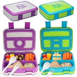 Bizz Bento Box Leakproof Meal Prep Lunchbox (2-Pack) with Reusable Fork-Spoon, Dishwasher Microwave Safe Removable Tray, Lunch Box for Kids and Adults, Portion Control Containers Eat Healthy, BPA Free