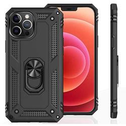 UNKNOK Compatible with iPhone 12 Pro Max 5G Case, [Military Grade ] 15ft Drop Tested Shockproof Protective, Metal Rotating Magnetic Ring Kickstand Cover for iPhone 12 Pro Max 6.7 Inch (Black)