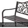 Laurel Canyon 50'' Outdoor Patio Bench, Cast Iron 2-Person Metal Seating with Floral Design Backrest Furniture Chair for Porch Backyard Garden Pool Deck, Dark Brown