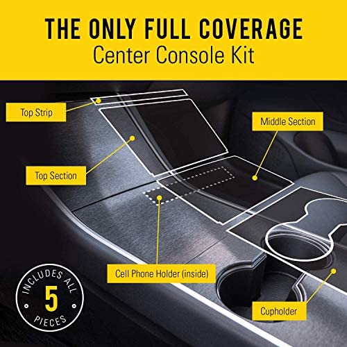 HumanFriendly Tesla Model 3 / Model Y Center Console Wrap Kit w/Extra Cupholder Piece by EV Armor - Brushed Metal Black