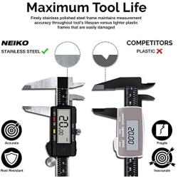 Neiko 01407A Electronic Digital Caliper Stainless Steel Body with Large LCD Screen | 0 - 6 Inches | Inch/Fractions/Millimeter Conversion,Silver/Black