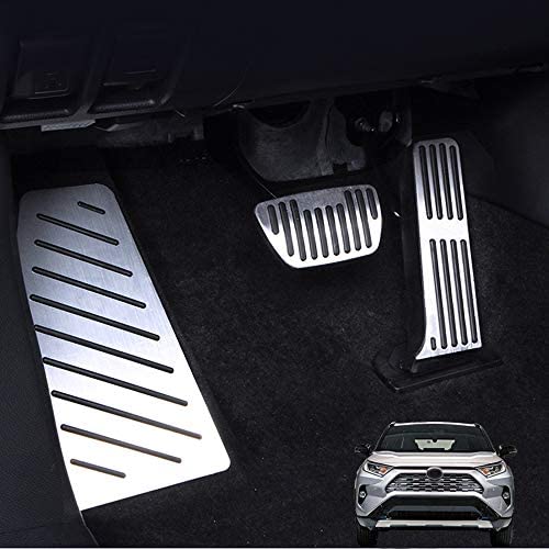 For Toyota RAV4 XA50 2020 Accessories Aluminum Automatic Transmission Non-Slip Metal Rubber Fuel Oil Tank Cap Brake Foot Car Gas Pedal Cover Set Kit 3pcs (Silver)