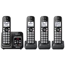 PANASONIC Expandable Cordless Phone System with Link2Cell Bluetooth, Voice Assistant, Answering Machine and Call Blocking - 4 Cordless Handsets - KX-TGD564M (Metallic Black)