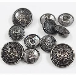 11 Piece Black Metal Blazer Button Set - Crown - for Blazer, Suits, Sport Coat, Uniform, Jacket 18mm 23mm