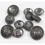 11 Piece Antiqued Black Silver Metal Blazer Button Set - Crown - for Blazer, Suits, Sport Coat, Uniform, Jacket (Black Silver)