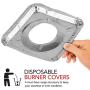 Gas Burner Liners (50 Pack) Disposable Aluminum Foil Square Stove Burner Covers - 8.5 Inch Gas Range Protector Bibs Keep Stove Clean - Foil Liners to Catch Oil, Grease and Food Spills