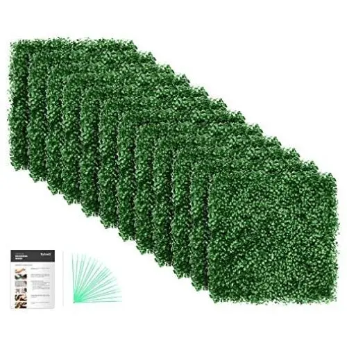 flybold Grass Wall Panel Artificial Boxwood Panels Hedge UV Protected Greenery Wall Outdoor Indoor Use Garden Fence Backyard Home Decor Faux Grass Wall Pack of 12 Pieces 20 x 20 inch Dark Green