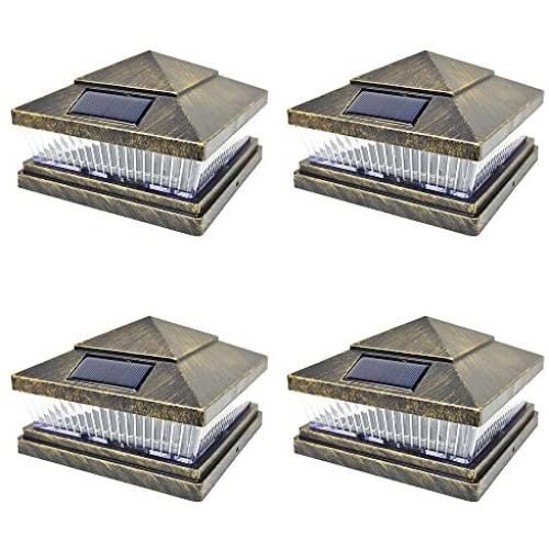 iGlow 4 Pack Vintage Bronze Garden 6 x 6 Solar SMD LED Post Deck Cap Square Fence Light Landscape PVC Vinyl Wood Bronze