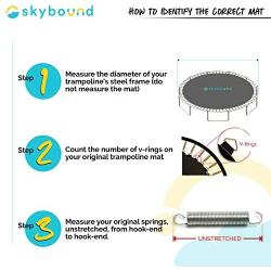 SkyBound Replacement Trampoline Mat, Fits 12ft Frames w/Spring Tool and Durable V-Rings, Bounce Safely with Extra Rows of Stitching