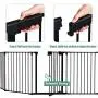 Costzon Baby Safety Gate, 115 Inch Length 5 Panel Adjustable Wide Fireplace Fence, BBQ Metal Fire Gate, Pet Isolation Fence with Walk-Through Door, Freestanding Hearth Gate (Black, Medium)