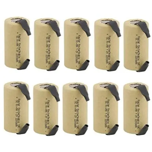 Kastar 10 Pieces SC-2200 SUB-C NI-MH Battery 2200mAh 1.2V, High Drain 10Amp Flat Top Rechargeable Battery With Tabs, Use These To Rebuild Your Batteries Such As Power Tool Or Others Kastar 10 Pieces SC-2200 SUB-C NI-MH Battery 2200mAh 1.2V, High Drain 10Amp Flat Top Rechargeable Battery With Tabs, Use These To Rebuild Your Batteries Such As Power Tool Or Others