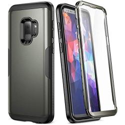 YOUMAKER Galaxy S9 Case,Metallic Gun with Built-in Screen Protector Heavy Duty Protection Shockproof Slim Fit Full Body Case Cover for Samsung Galaxy S9 5.8 inch - Gun Metal/Black