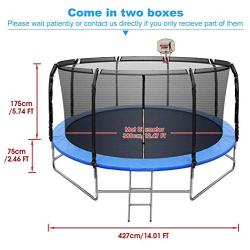 TRIPLE TREE 14 FT Trampoline with Basketball Hoop, Safety Enclosure Net, Waterproof Mat and Ladder, Basketball Trampoline for Kids/Adults, Outdoor Backyard Trampolines, 800LBS Capacity 5-6 Kids