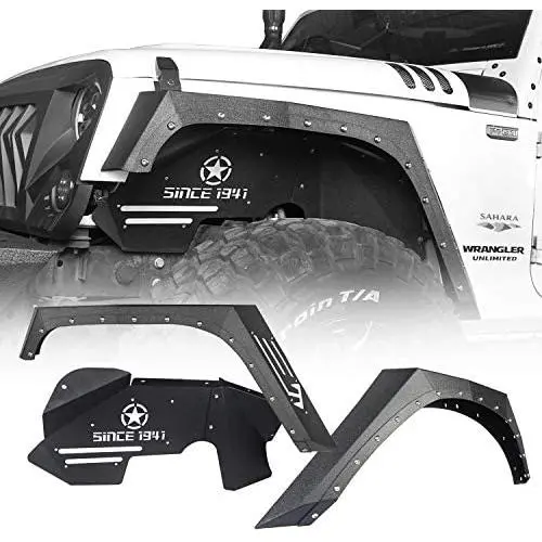 Hooke Road Armor Style Fender Flares + Front Inner Fender Liners Kit Compatible with Jeep Wrangler JK & Unlimited 2007-2018 2/4 Doors Hooke Road Armor Style Fender Flares + Front Inner Fender Liners Kit Compatible with Jeep Wrangler JK & Unlimited 2007-2018 2/4 Doors