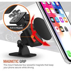 Trianium Magnetic Dash Car Mount Phone Holder Desk Stand Compatible with iPhone, Samsung, Huawei, Nokia, LG, Moto Smartphone, Stick-on Dashboard 3M-Adhesive Bendable Base and Metal Plate Included