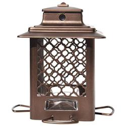 More Birds 105IN, 3.6 lb Seed Capacity, Copper Finish Stokes Select, Metal Hopper Feeder, 4 Feeding Ports