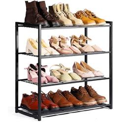 Titan Mall Shoe Organizer Free Standing Shoe Rack 4 Tier Shoe Rack Black Metal Shoe Rack 25 Inch Wide Shoe Tower Shelf Storage