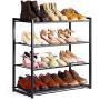 Titan Mall Shoe Organizer Free Standing Shoe Rack 4 Tier Shoe Rack Black Metal Shoe Rack 25 Inch Wide Shoe Tower Shelf Storage