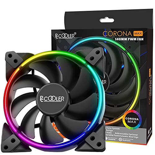 Pccooler 140mm Fan Moonlight Series, PC-M140 RGB LED PWM Fan with Duo-Side Halo - SilentPro 9 Fan Blade - Hydraulic Bearing - High Performance Cooling Computer Case Fan (Compatible PC-3M120 Series)