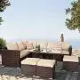 Outime 7 PCS Patio Furniture Outdoor Sectional Sofa,All Weather PE Brown Rattan Wicker Conversation Set with Khaki Cushion and Glass Table Top Outime 7 PCS Patio Furniture Outdoor Sectional Sofa,All Weather PE Brown Rattan Wicker Conversation Set with Khaki Cushion and Glass Table Top