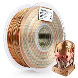 AMOLEN PLA 3D Printer Filament, Silk PLA Filament Multicolor 1.75mm, 20% Real Metal Silk Rainbow 3D Printing Filament 1 kg