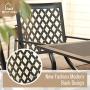 MFSTUDIO 5 Piece Black Metal Outdoor Patio Dining Bistro Set with 4 Swivel Chairs and Steel Frame Slat Larger Square Table, 37'' Table and 4 Backyard Garden Chairs Outdoor Furniture Set, Black