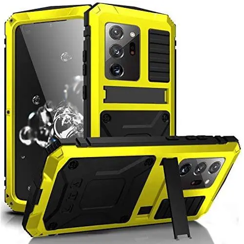 Simicoo Samsung Note 20 Ultra Metal Case with Screen Protector Military Rugged Heavy Duty Shockproof with Stand Camera Protector Full Cover case for Note 20 Ultra (Yellow)
