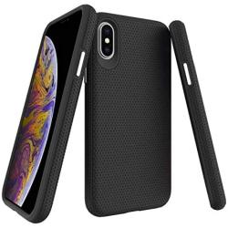 Molzar Shield Series iPhone Xs Case, iPhone X Case, Triangle Texture Grip, Built-in Metal Plate for Magnetic Car Phone Holder, Support Qi Wireless Charging, Compatible with Apple iPhone Xs/X, Black