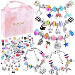 Bracelet Making Kit for Girls, Flasoo 85PCs Charm Bracelets Kit with Beads, Jewelry Charms, Bracelets for DIY Craft, Jewelry Gift for Adults and Teens on Valentines Day