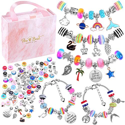 Bracelet Making Kit for Girls, Flasoo 85PCs Charm Bracelets Kit with Beads, Jewelry Charms, Bracelets for DIY Craft, Jewelry Gift for Adults and Teens on Valentines Day