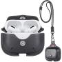 Leather Case for Airpods Pro Case with Leather Neck Lanyard Keychain, UTOPER Full Protective Portable Cover for Airpods Pro 3 Generation 2019 Shockproof Support Wireless Charging Case(Black)