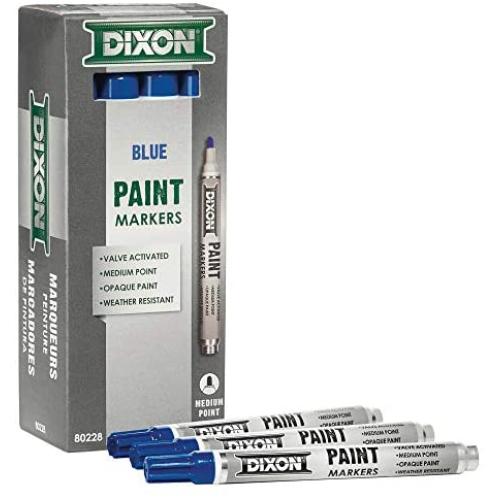 DIXON Industrial Paint Markers, Medium Tip, Box of 12 Markers, Blue (80228)
