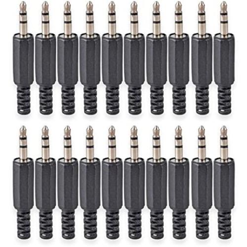 Conwork 1/8'' 3.5mm Stereo Male Connector, 3-Pole Metal Housing Plug Coax Audio Solder Adapter, Repair Headphone 20-Pack