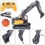 HMANE 3-in-1 RC Excavator Toy, 2.4G Remote Control Construction Truck Full Functional Engineering Excavator Bucket 660° Rotation Rechargeable Battery