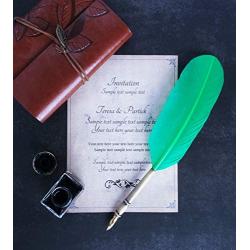 KenTaur Calligraphy Quill Pen Set (CS-0207) - Dip Pen with Green Turkey Feather, 6 Stainless Steel Nib, and European Ink. Great for Beginner/Enthusiast