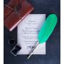 KenTaur Calligraphy Quill Pen Set (CS-0207) - Dip Pen with Green Turkey Feather, 6 Stainless Steel Nib, and European Ink. Great for Beginner/Enthusiast