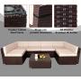 U-MAX 7 Piece Outdoor Patio Furniture Set, PE Rattan Wicker Sofa Set, Outdoor Sectional Furniture Chair Set with Cushions and Tea Table, Brown