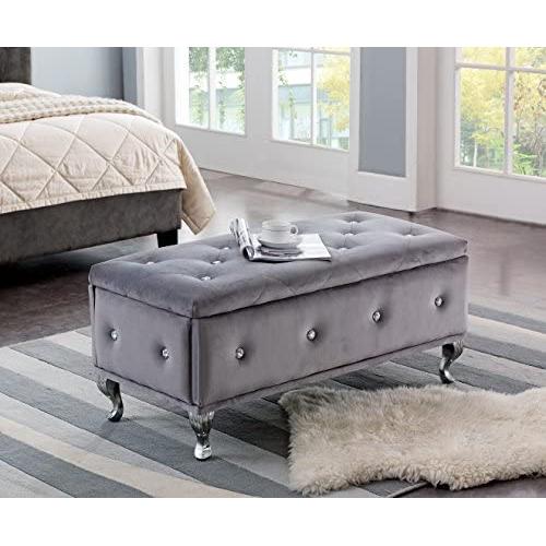 Kings Brand Furniture Gray Velvet Tufted Design Upholstered Storage Bench Ottoman Kings Brand Furniture Gray Velvet Tufted Design Upholstered Storage Bench Ottoman